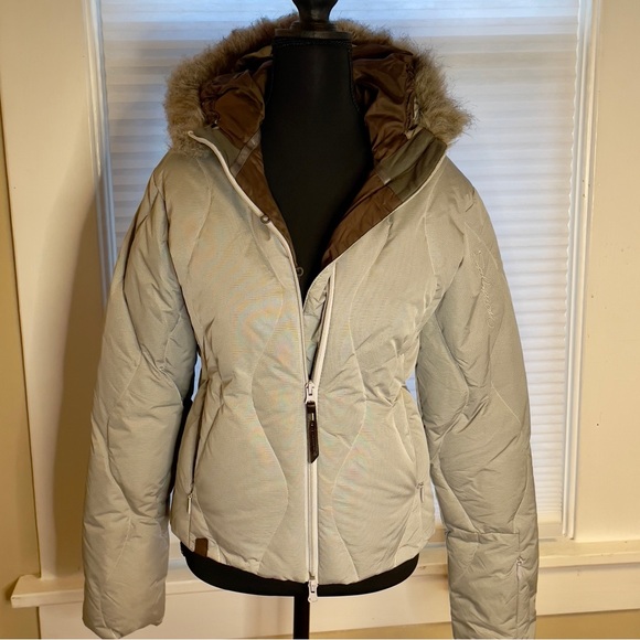 Salomon XS/P Women's Light Brown/grey fur Hooded Puffer Jacket, down - Picture 4 of 15